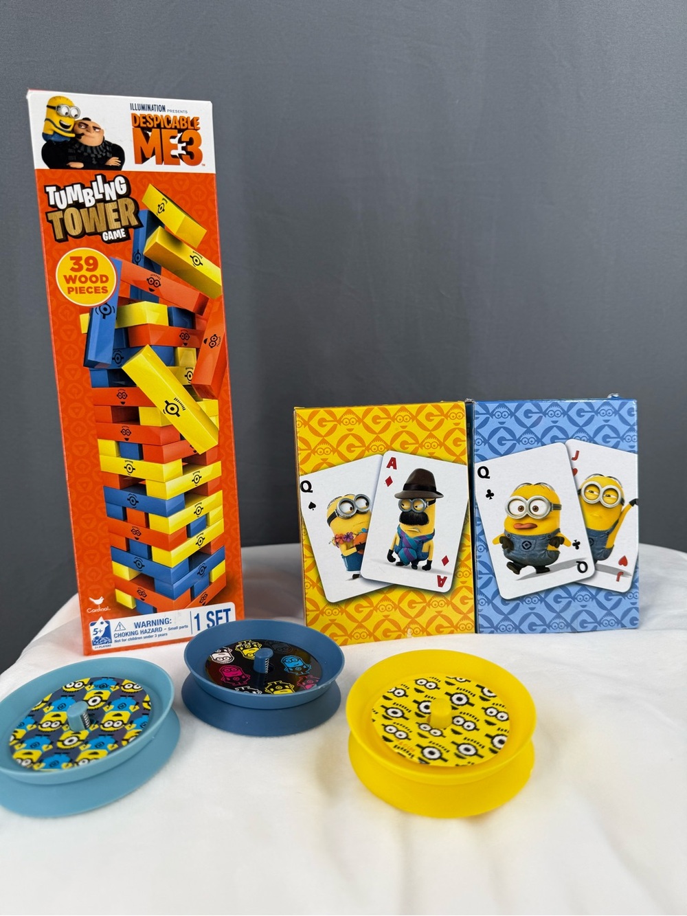 Universal Minions Tumbling Tower & Card Game Set - Yellow, Blue, Orange
